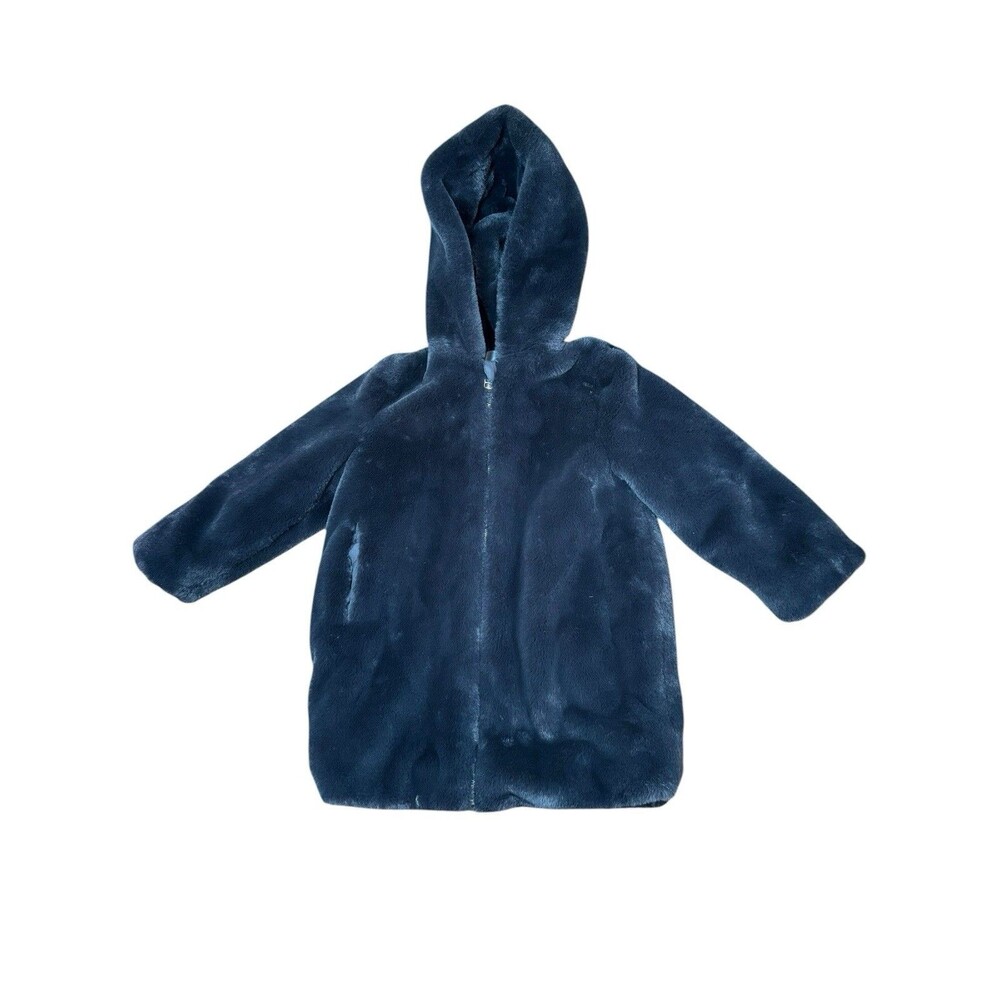 Kids Zara Faux Fur Fuzzy Black Long Coat Black Size 6 Hooded Insulated